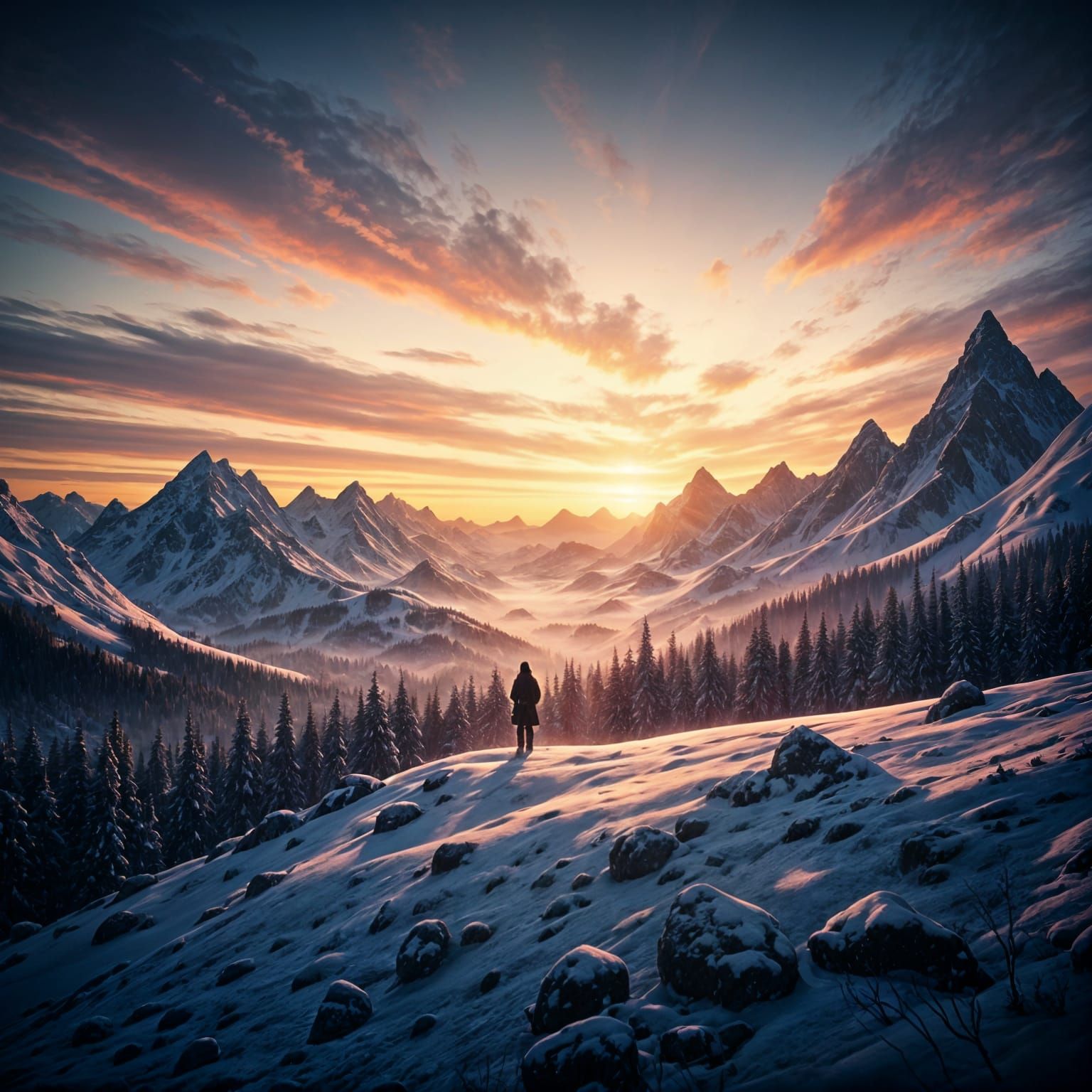 Epic Winter Sunset in High Fantasy Style
