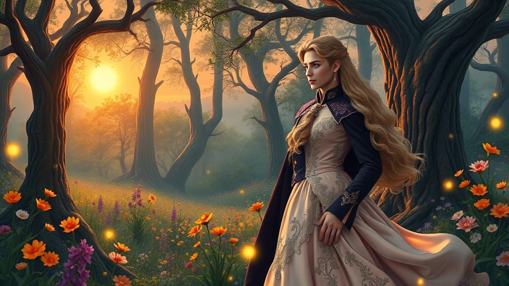 Romantic Prince in Whimsical Forest with Lively Details