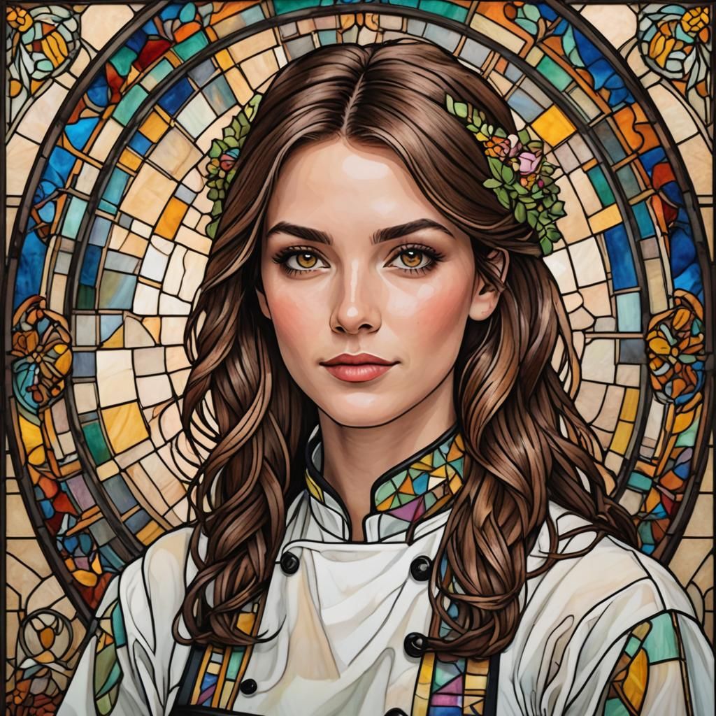 Stained Glass Chef Portrait with Glitter Border