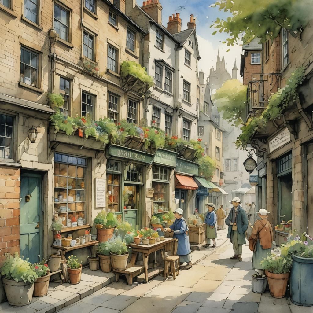 Watercolor Village Oasis Concept Art