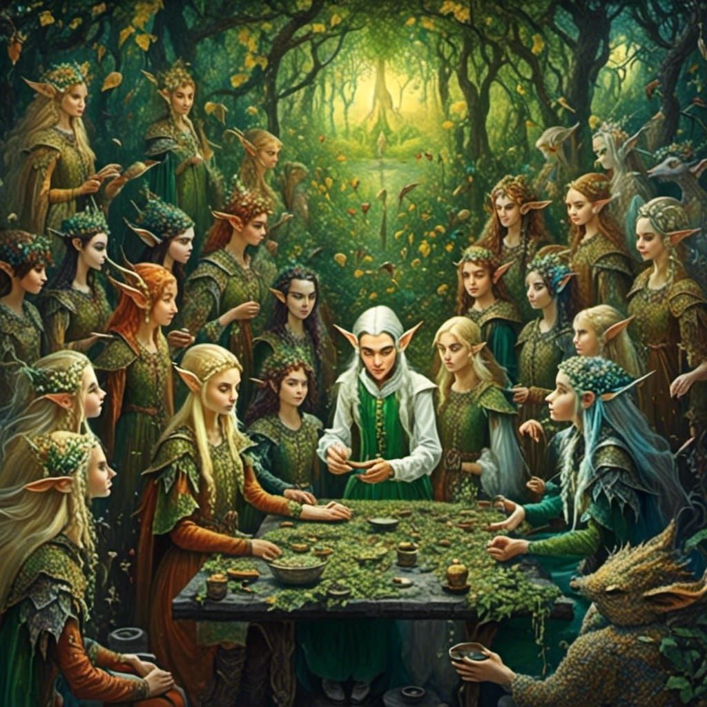 Elf wizard teaching alchemy