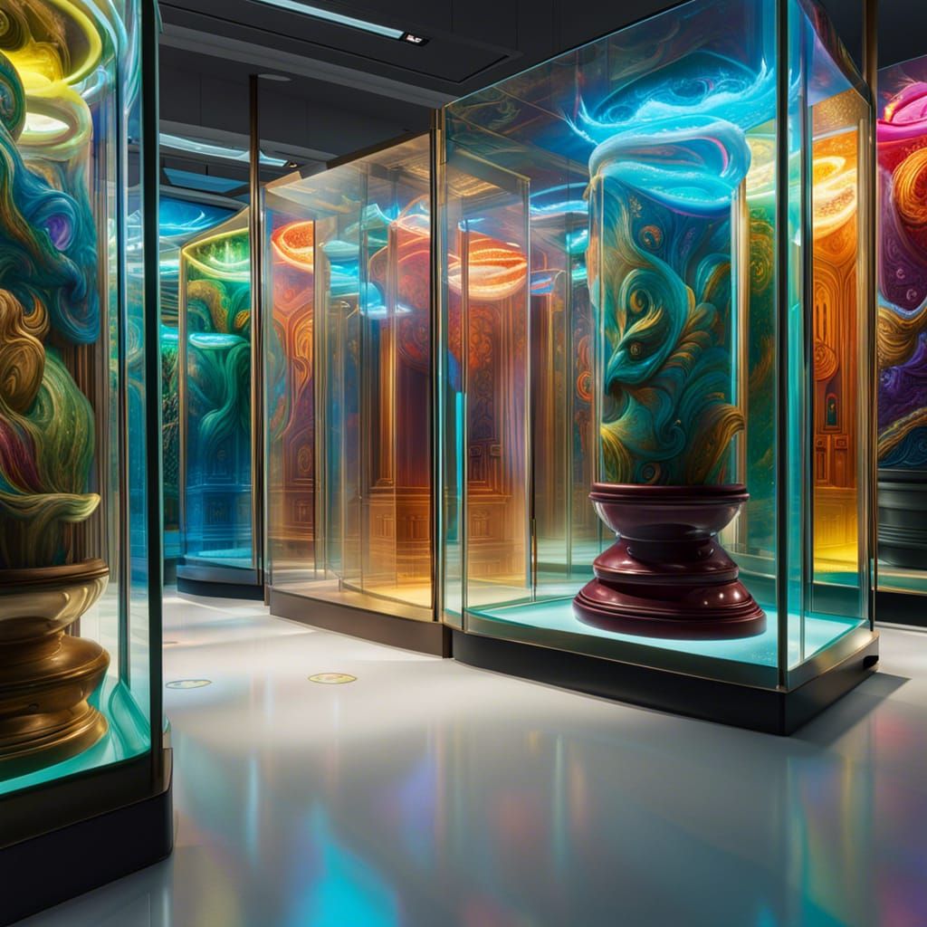 Hyperrealistic Whacky Museum Hall with Toilets