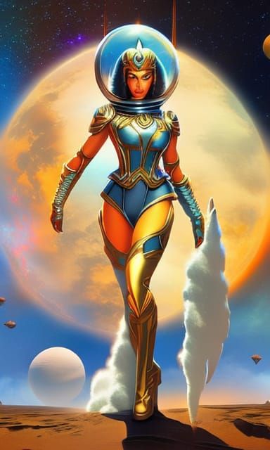 Retro Sci-Fi Space Princess in Holographic Illustration