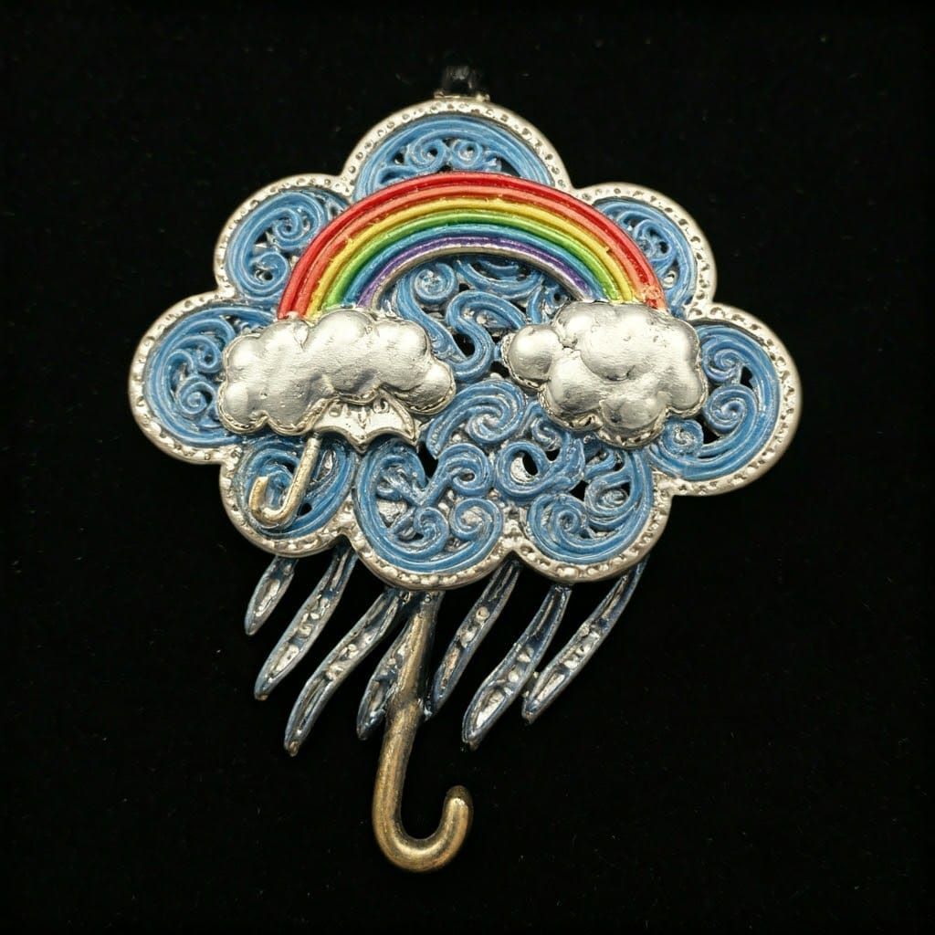 Vibrant Rainbows and Umbrellas in Whimsical Faience Style