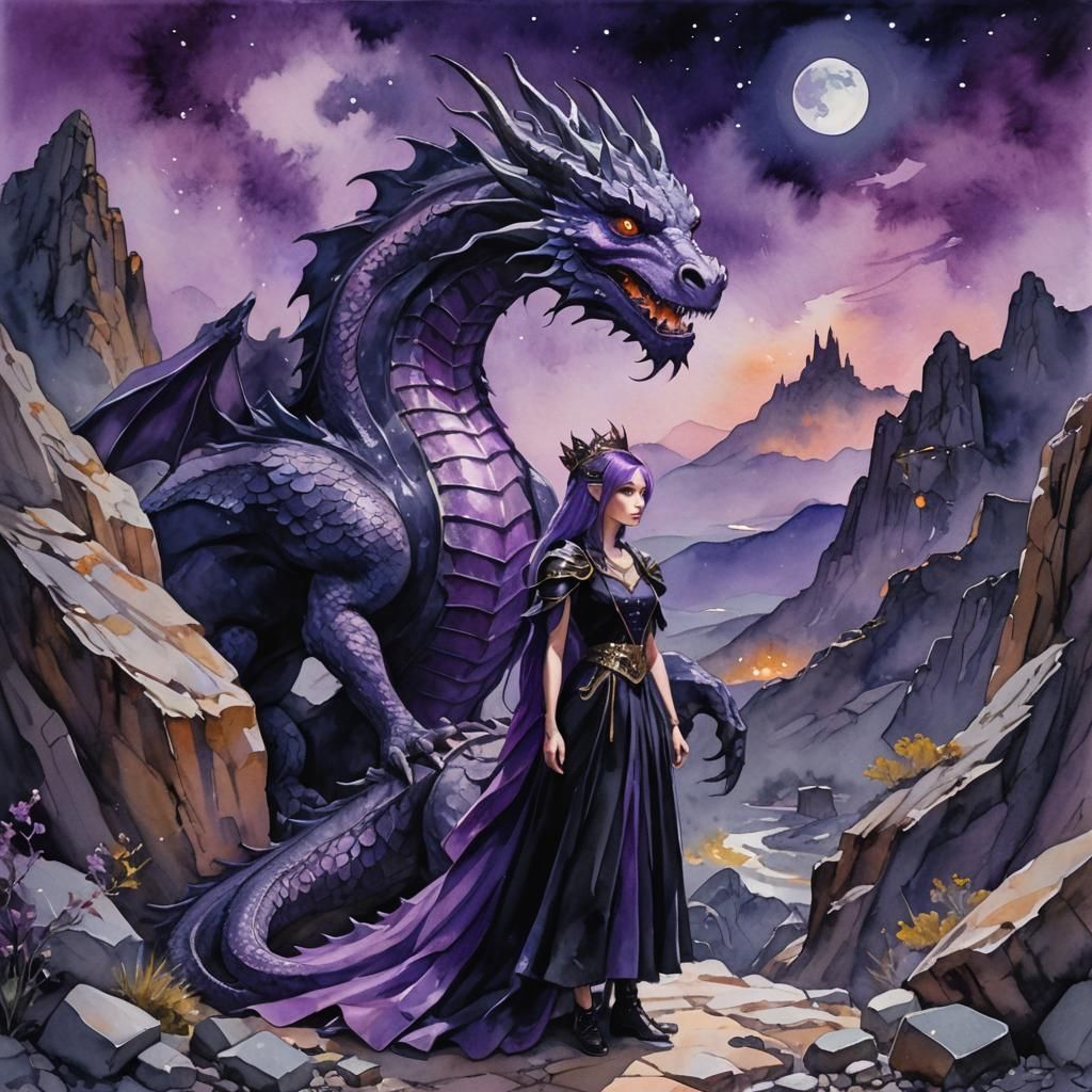 Princess and Dragon in Gouache Watercolour Style