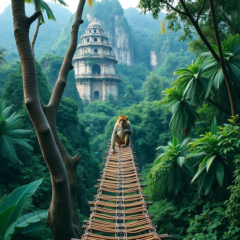 Epic monkey bridge, jungle background