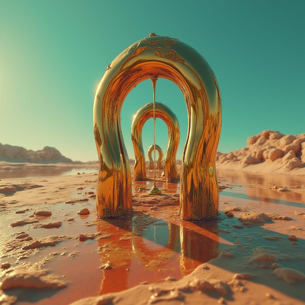 Surreal Desert Clockscape in Cyberpunk Aesthetic