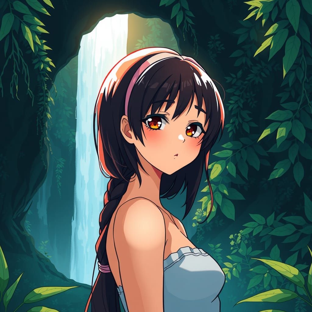Anime Tomb Raider in Rainforest with Sunbeam