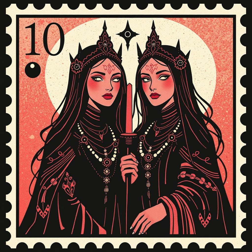 High Fantasy Stamp Design of Black Sisters