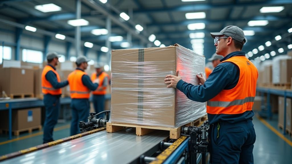 High-Tech Factory: Automatic Pallet Wrapping in Modern Indus...