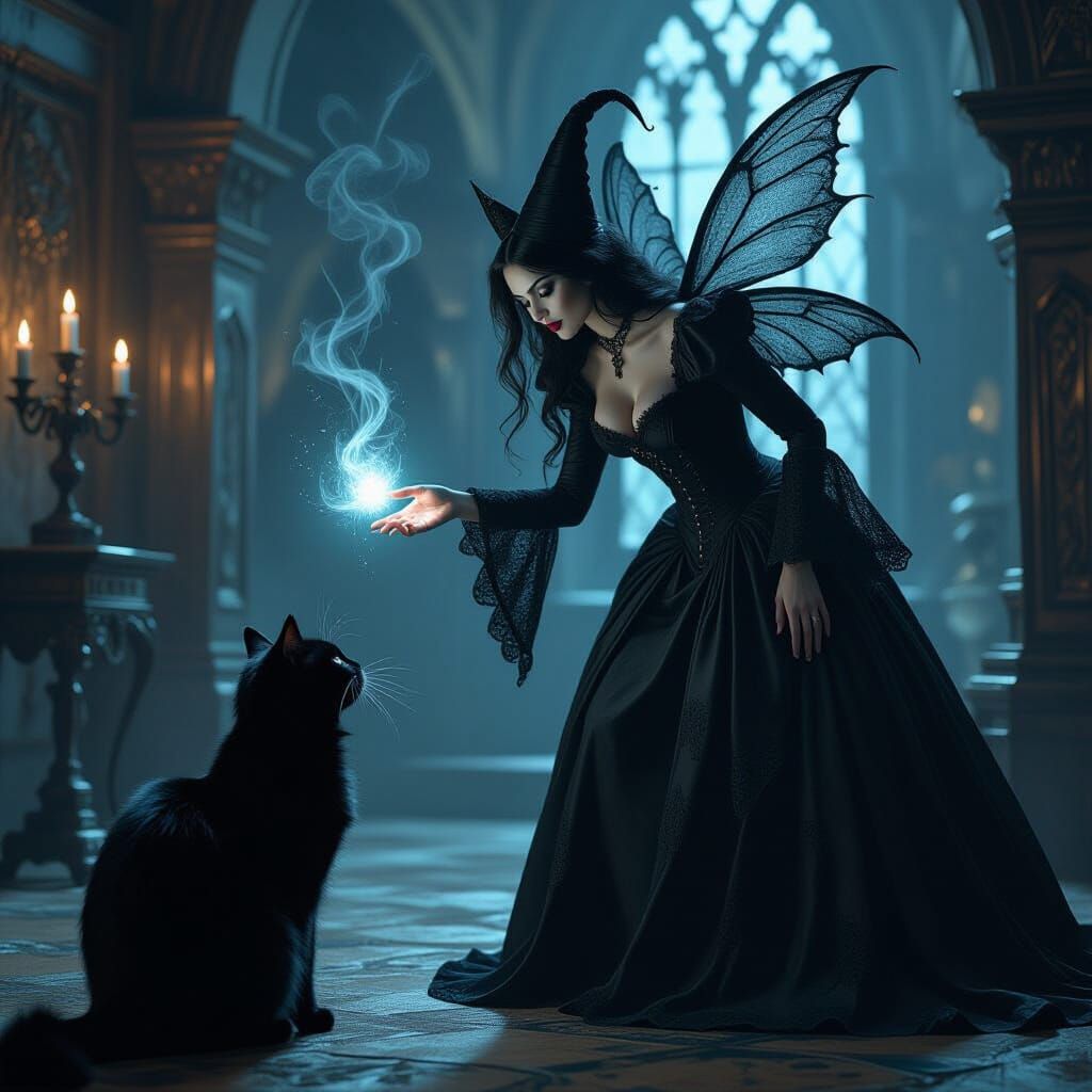 Gothic Fairy Casting Spell in Dark Fantasy Style