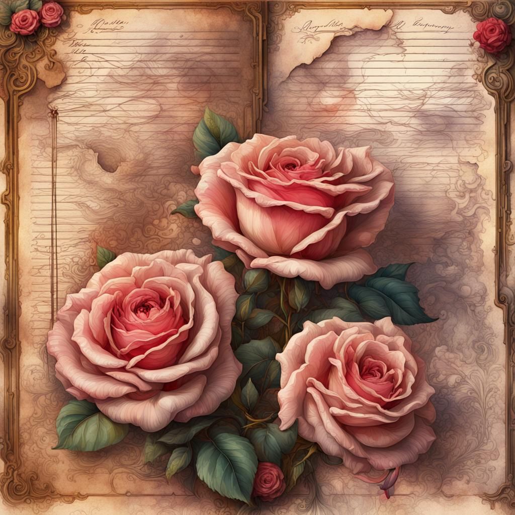 Vintage Roses with Journal Page Background