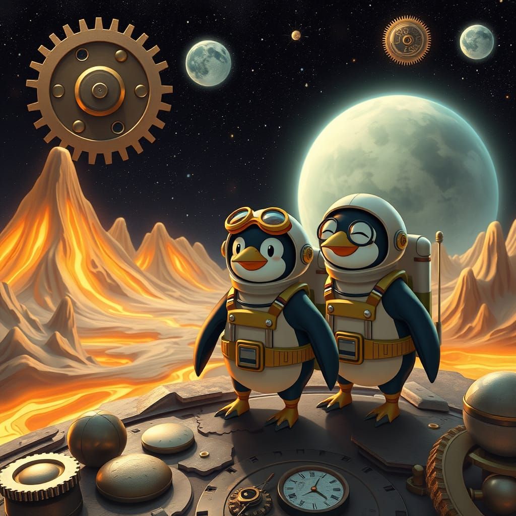 Penguin Astronauts Explore Clockwork Planet in Whimsical Sty...