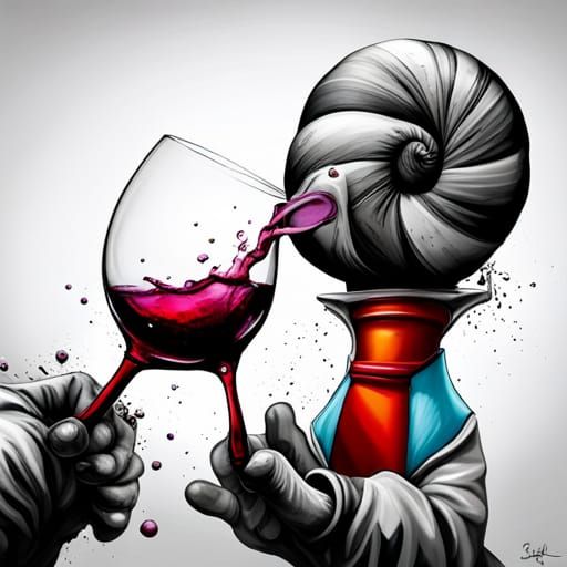 Elegant Snail Enjoys Wine in Graffiti Art