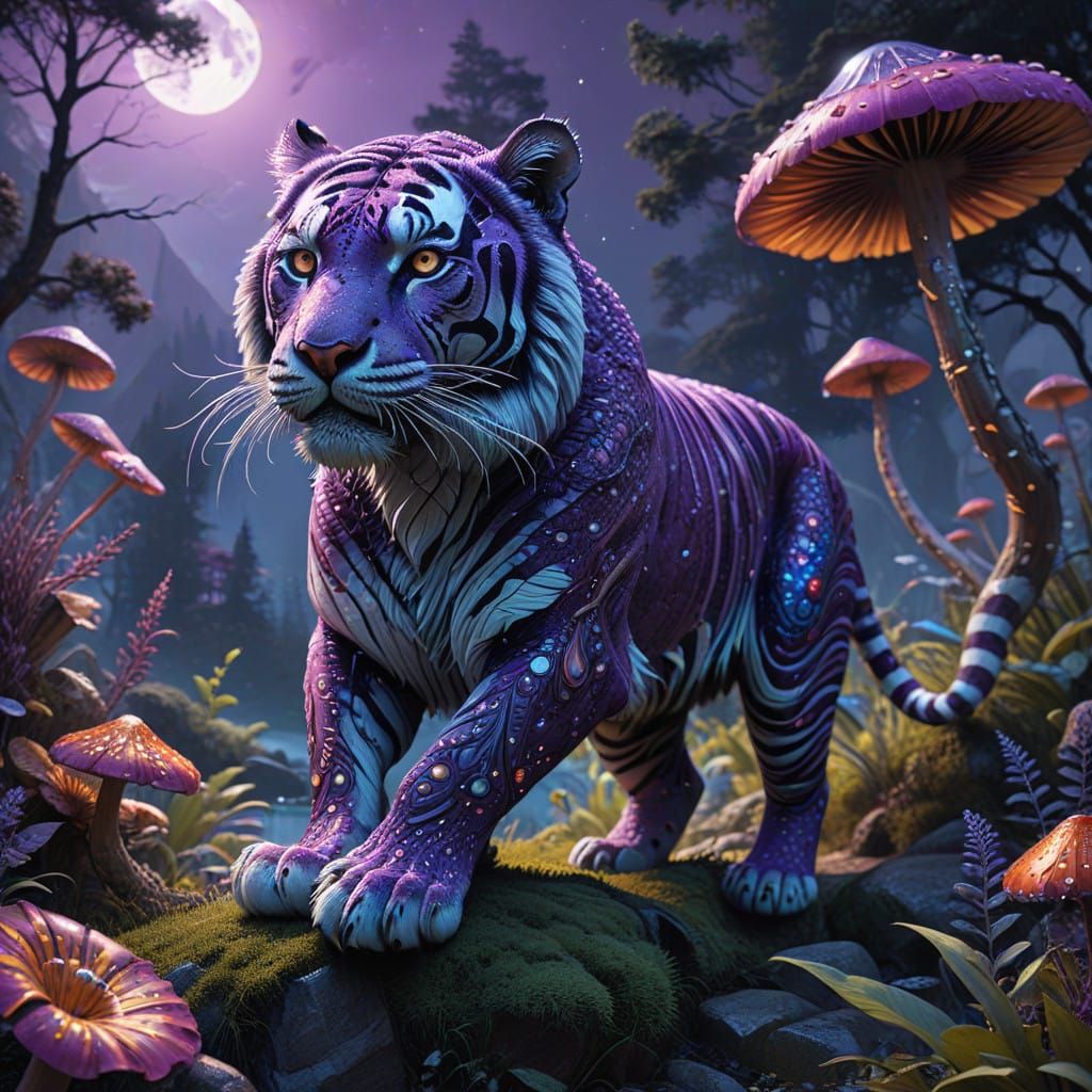 Dreamlike Tiger in Moonlit Paisley Jungle