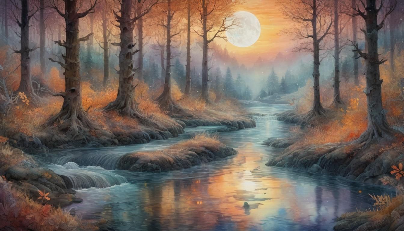 Ethereal Ghosts Drifting Through Autumnal Watercolor Forest