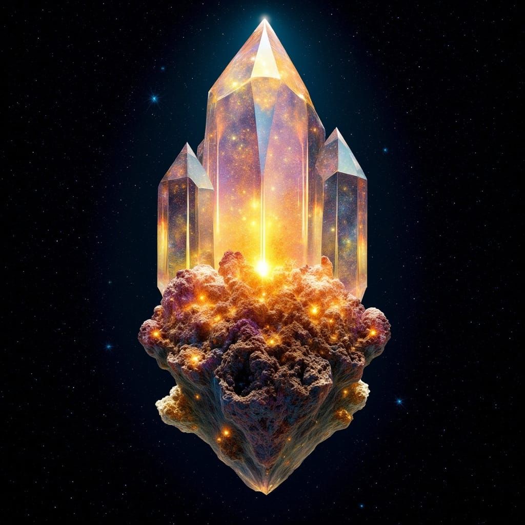Sci-Fi Crystal in Space: A Klimt-Inspired Illustration