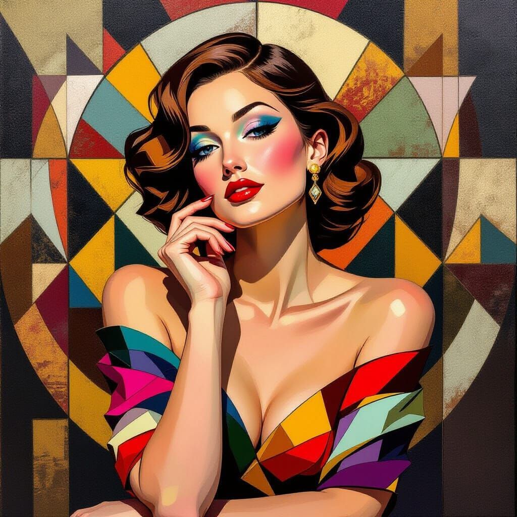 Woman in Art Deco Style with Geometric Shapes