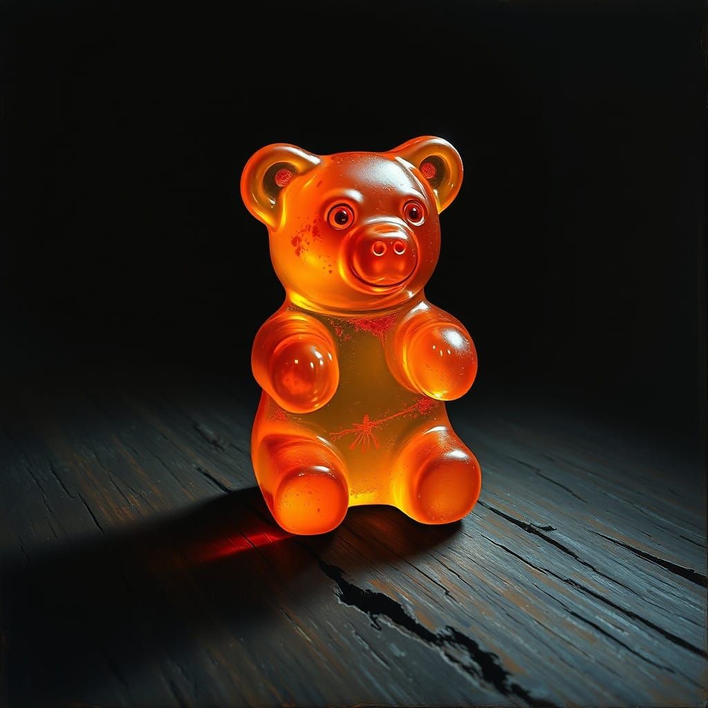Translucent Gummy Bear Oil Painting with Unsettling Glow