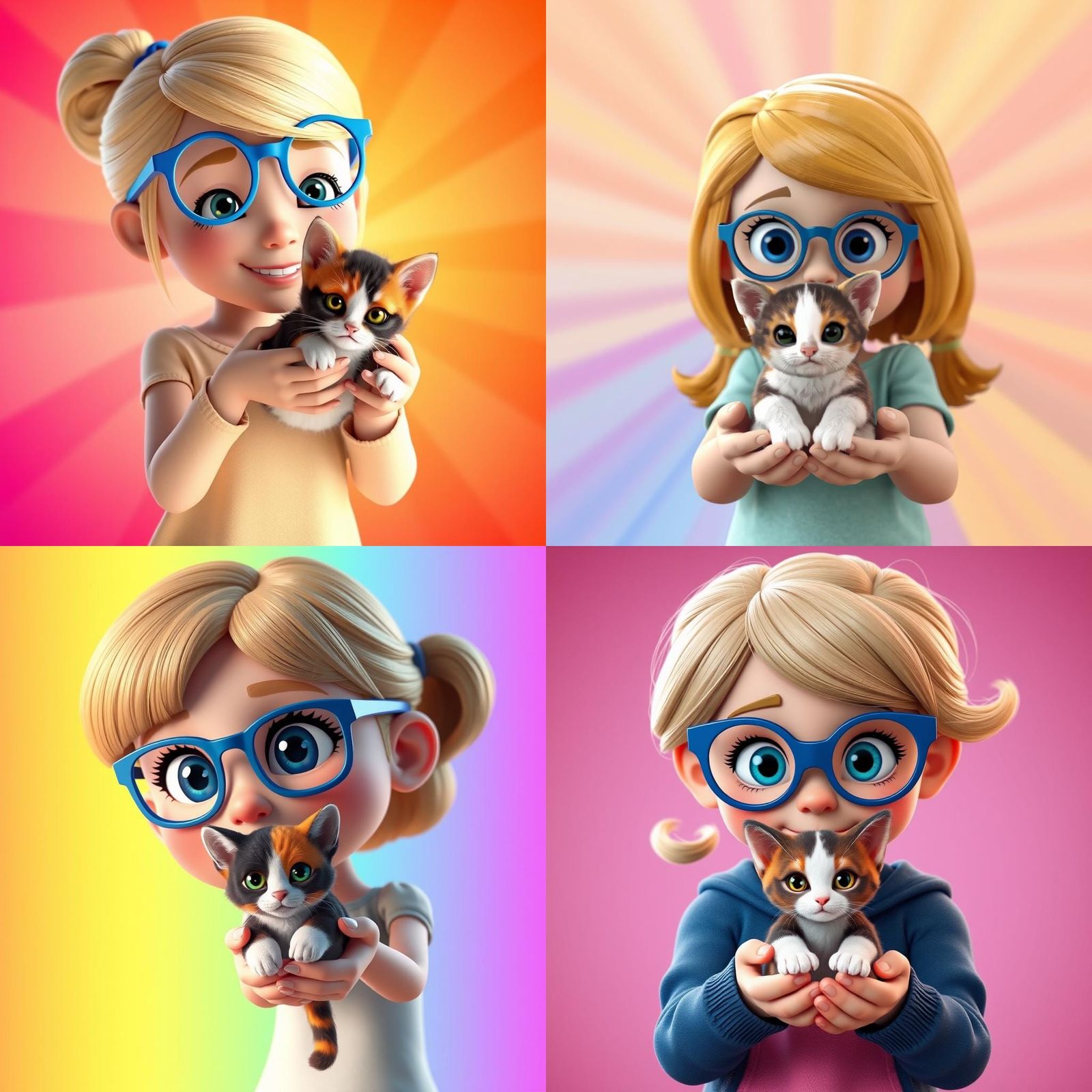 Girl with Kitten: 3D Digital Art in Pixar Style