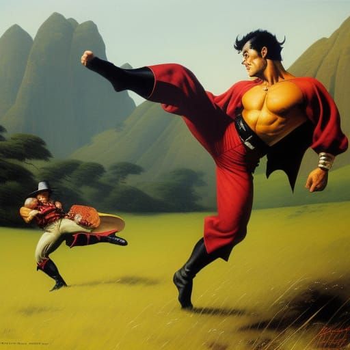 Martial Artist's High Kick: A Hyperrealistic Fantasy Paintin...