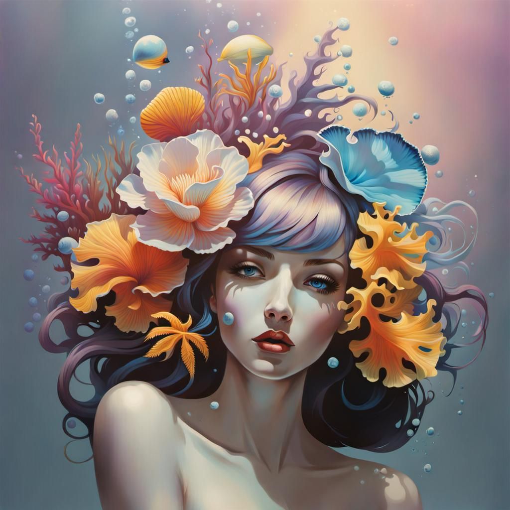 Underwater Marine Life in Graffiti Art Style