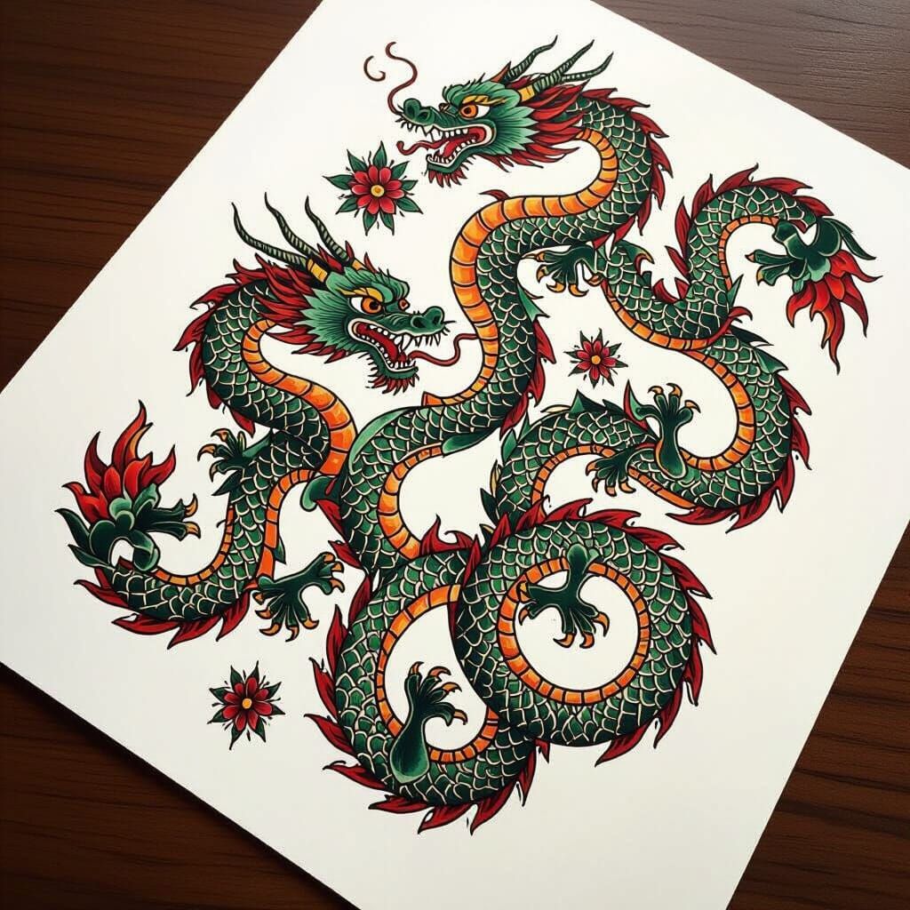 Interlocking Dragon Flash Tattoo Sheet