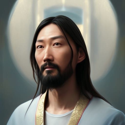 Steve Aoki as Korean Jesus Portrait, Detailed Digital Art