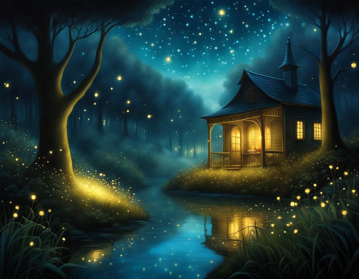 Magical Firefly Night: Whimsical Digital Illustration