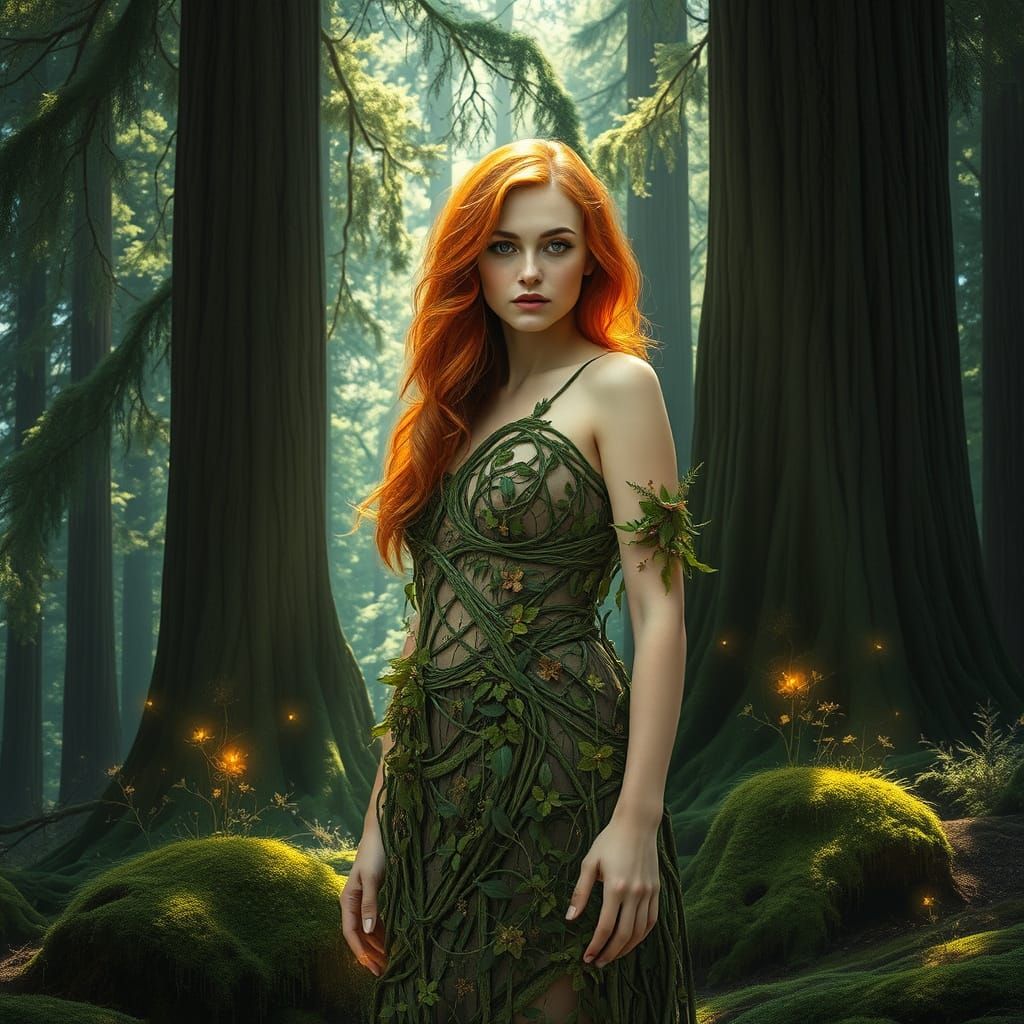 Ethereal Woman in Ancient Redwood Grove