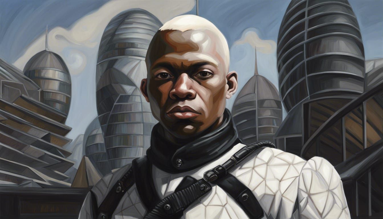Renaissance Portrait of Cyberninja Soldier in Utopian City