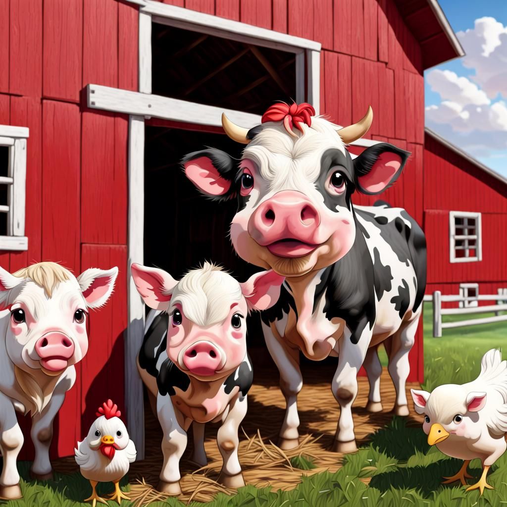 Kawaii Chibi Farm Animals in Country Barn