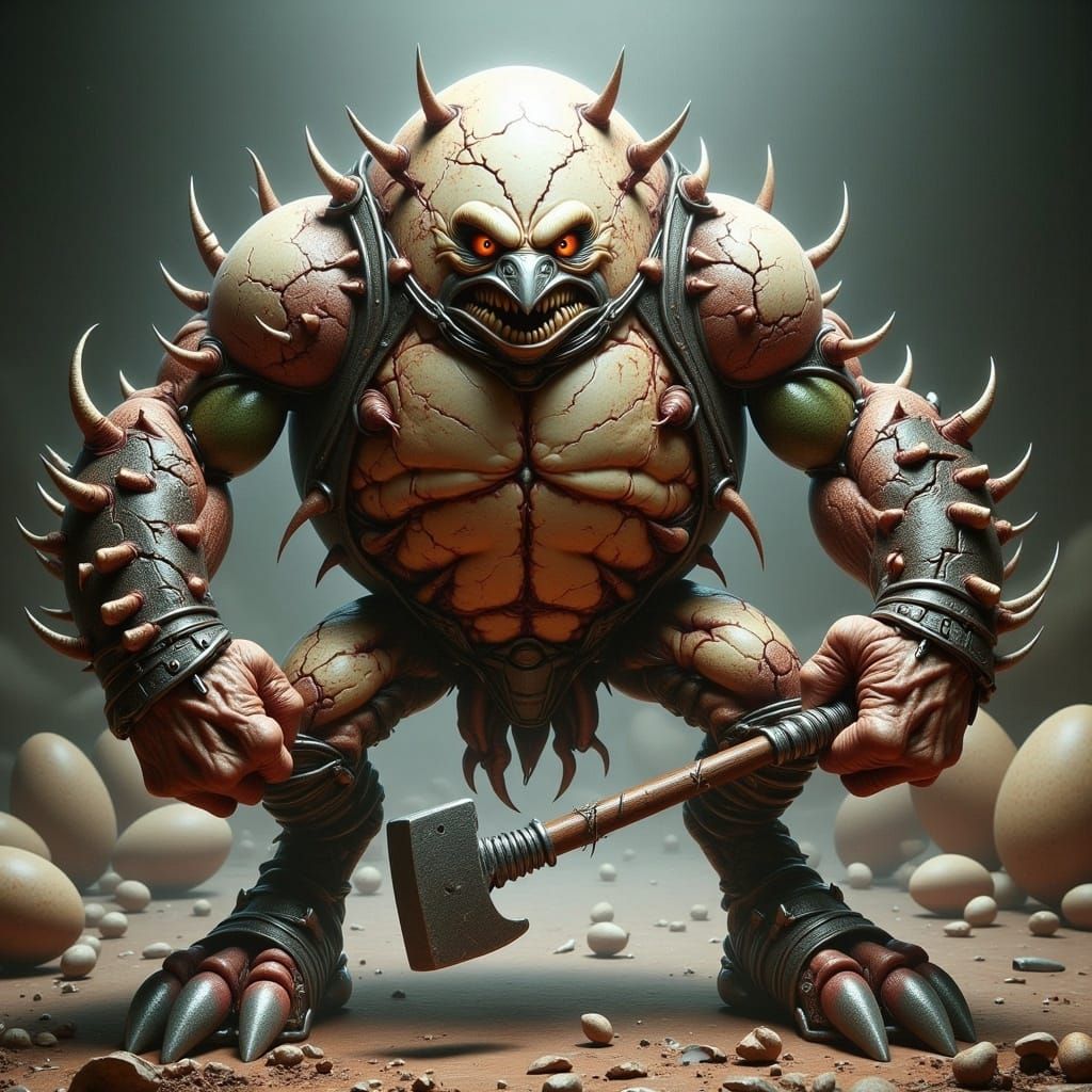 Armored Egg Creature in Battle Stance