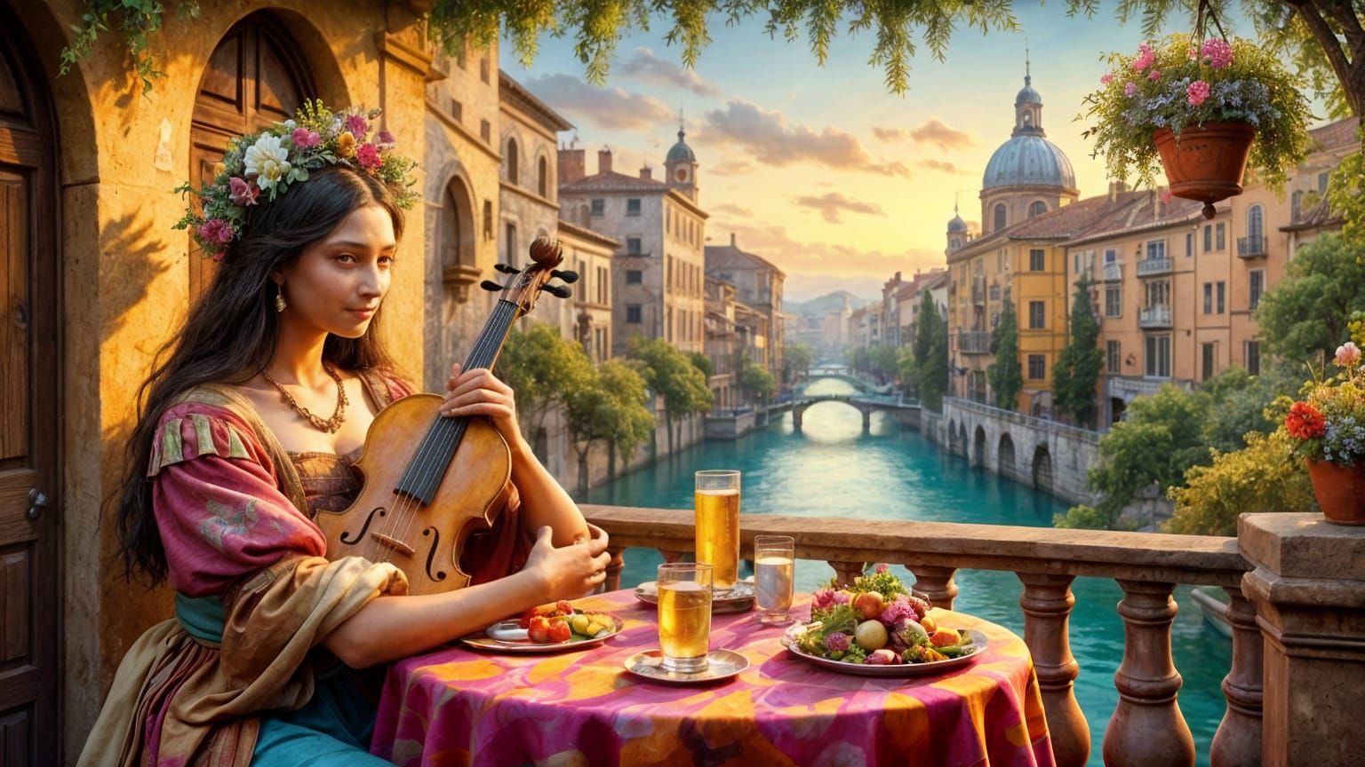 Mona Lisa Plays Viola da Gamba in Renaissance Street