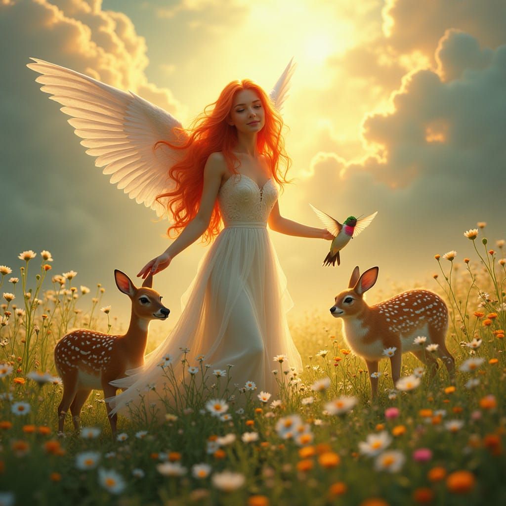 Angel Ariel in Vibrant Meadow Landscape