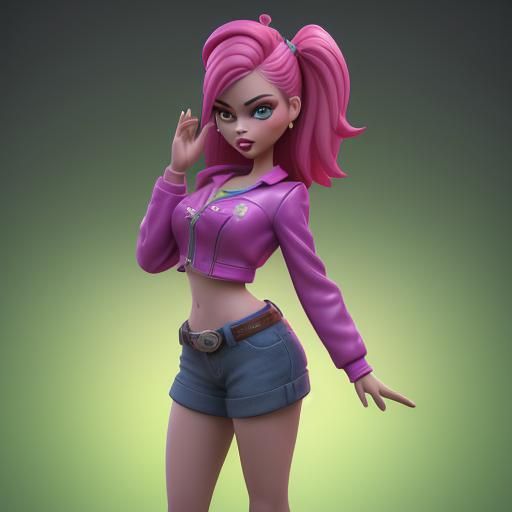 Bratz Doll Surrounded by Money in 3D Style