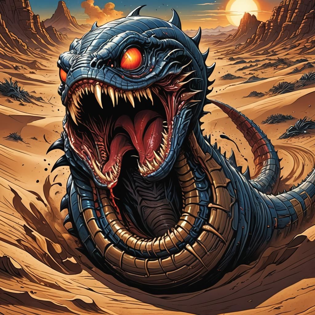 Alien Sandworm Emerges: Comic Book Style Art