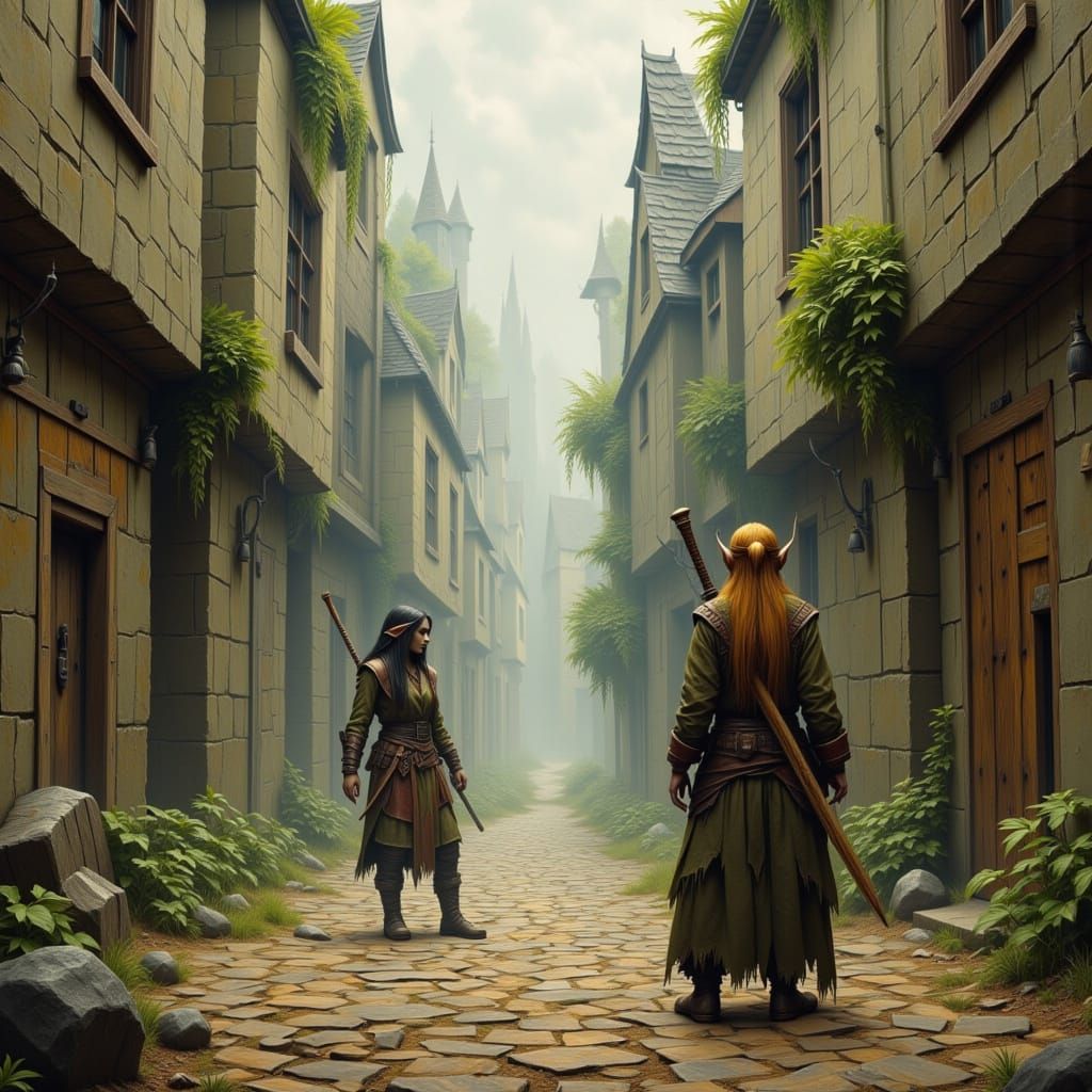 Modern Elf Fights Orc in Gritty Alley Scene