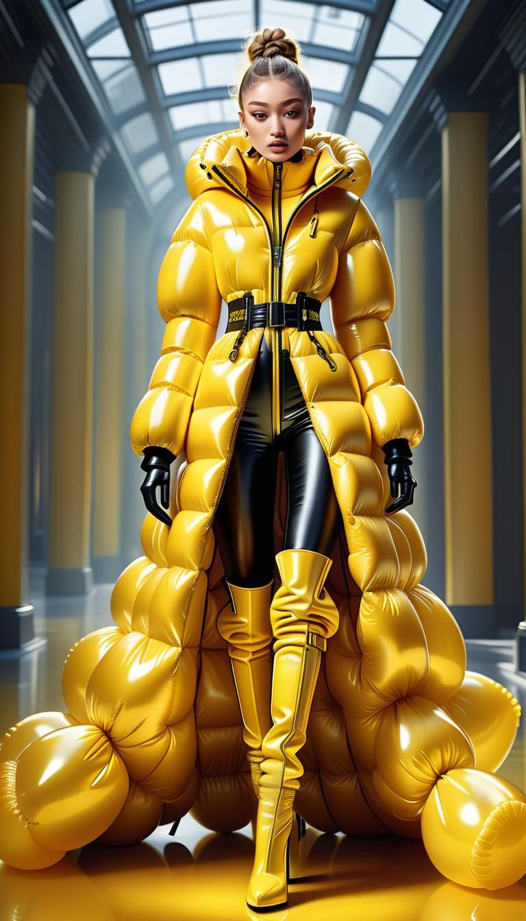 Anthropomorphic Teen in Yellow Versace Puffer Coat