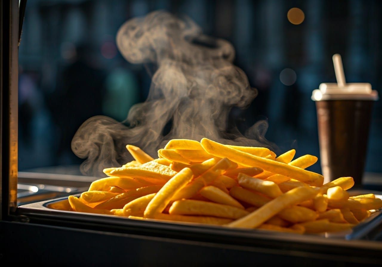 Photorealistic Belgian Fries at Sunset in Brussels