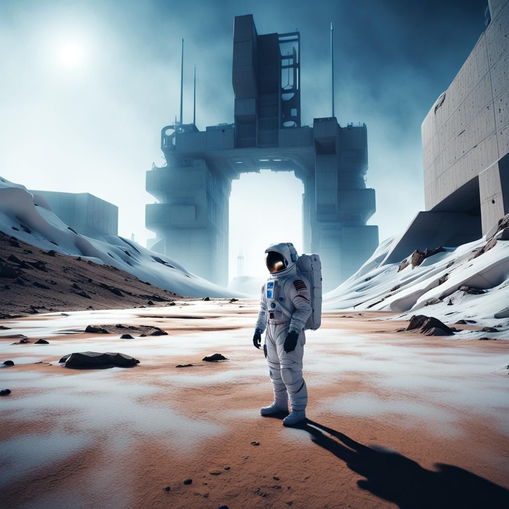 Surreal Desolate Wasteland in Ultramarine and Sienna Colors,...