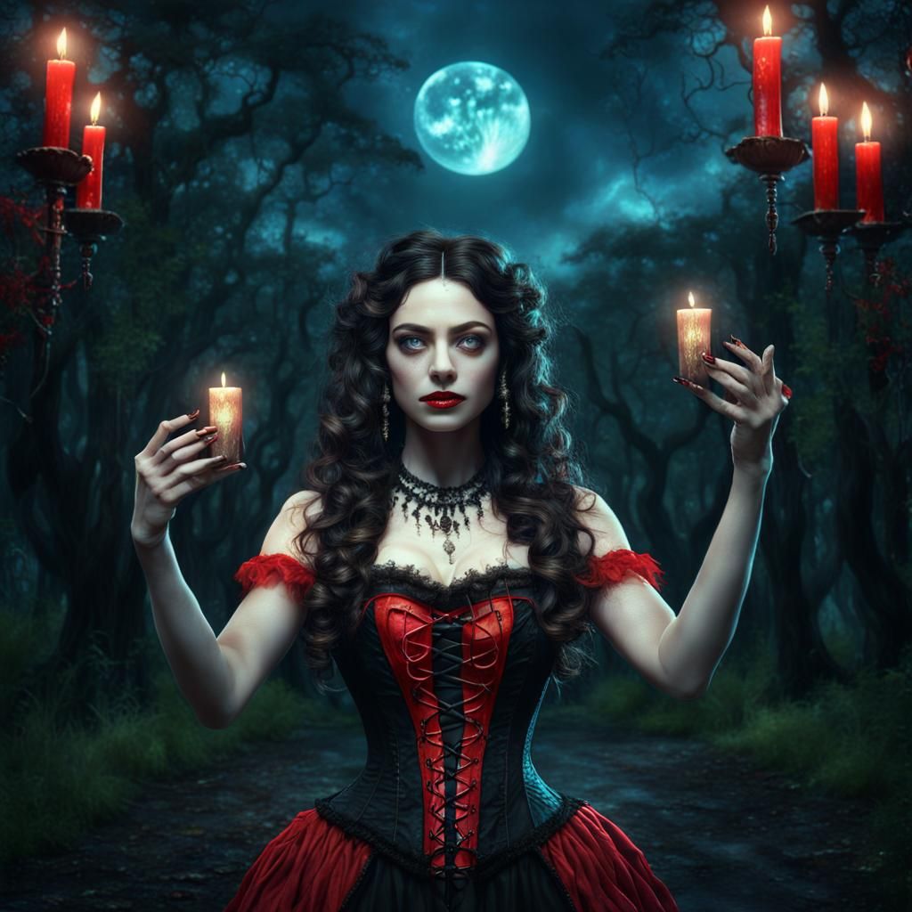 Cajun Bayou Witch Summons Ghosts: Fantasy Art