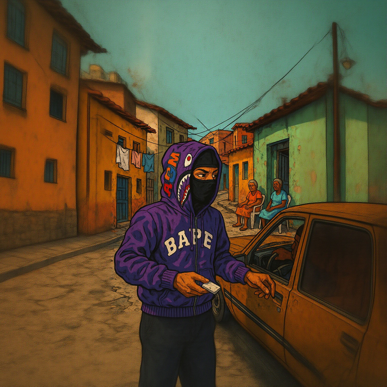 Brazilian Neighborhood Scene in Urban Art Style