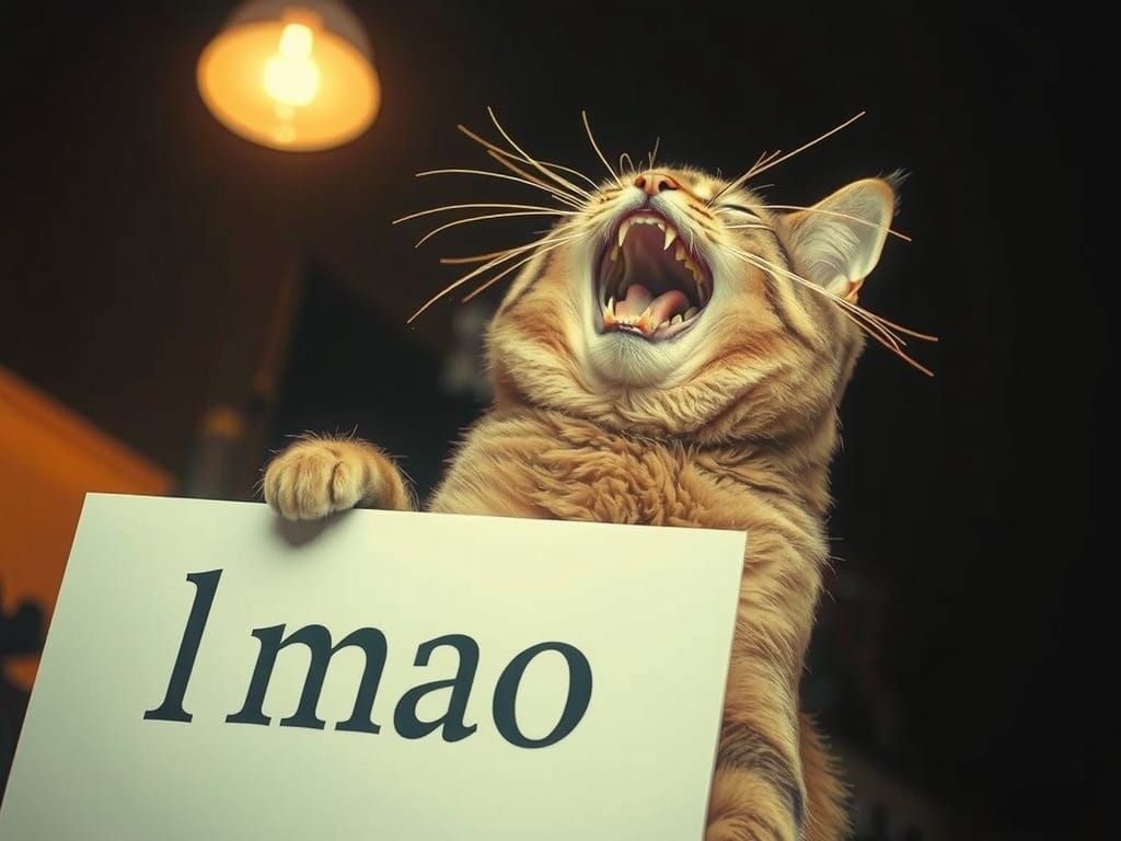 Laughing Cat Holding LMAO Sign
