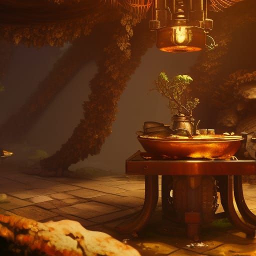 Fantastical Drink Preparation in Detailed Matte Painting