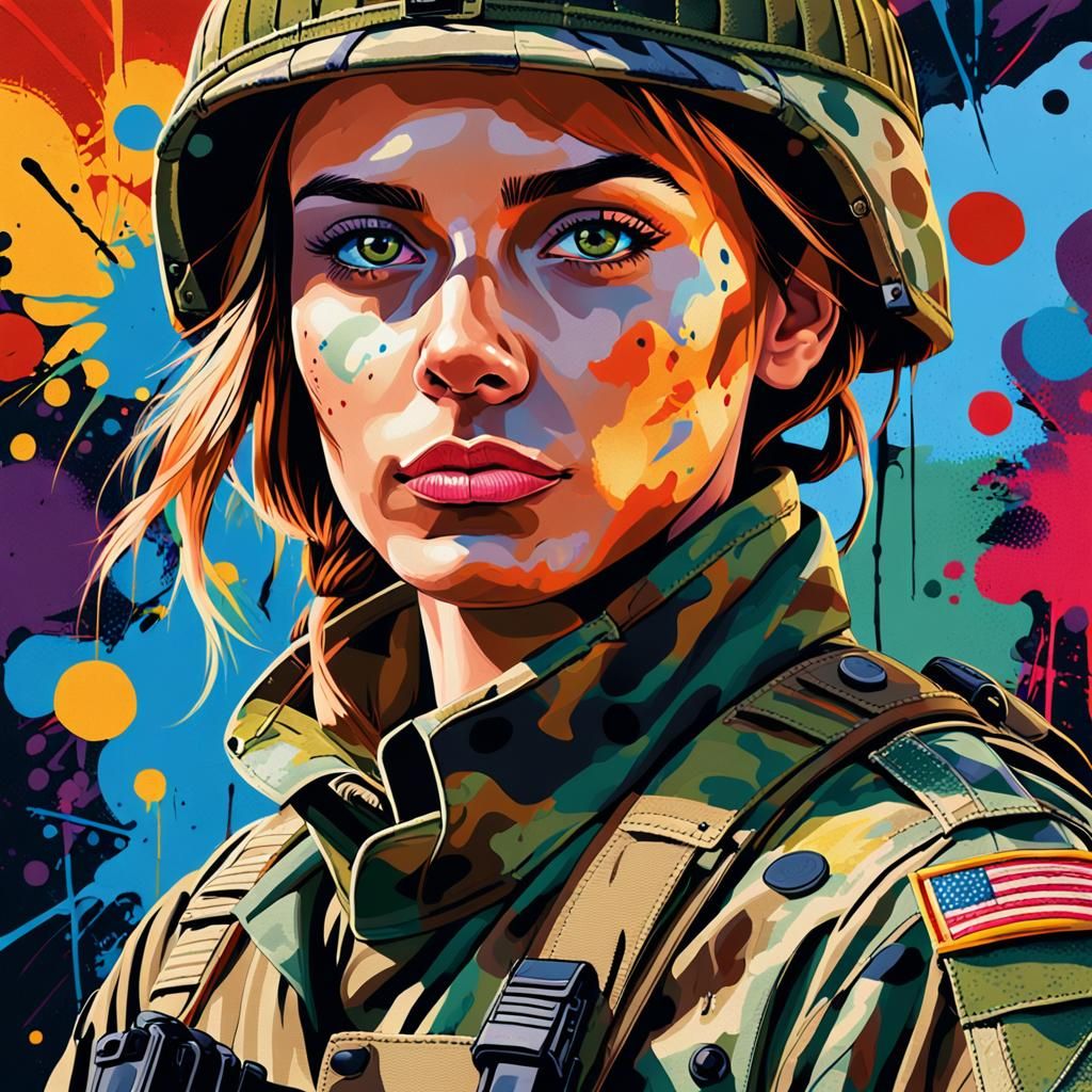 Pop Art Portrait of American Soldier with Bold Colors