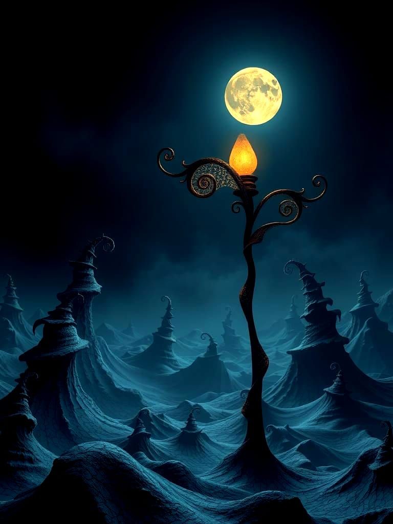 Fractal Lamp Shining at Night in Surrealism