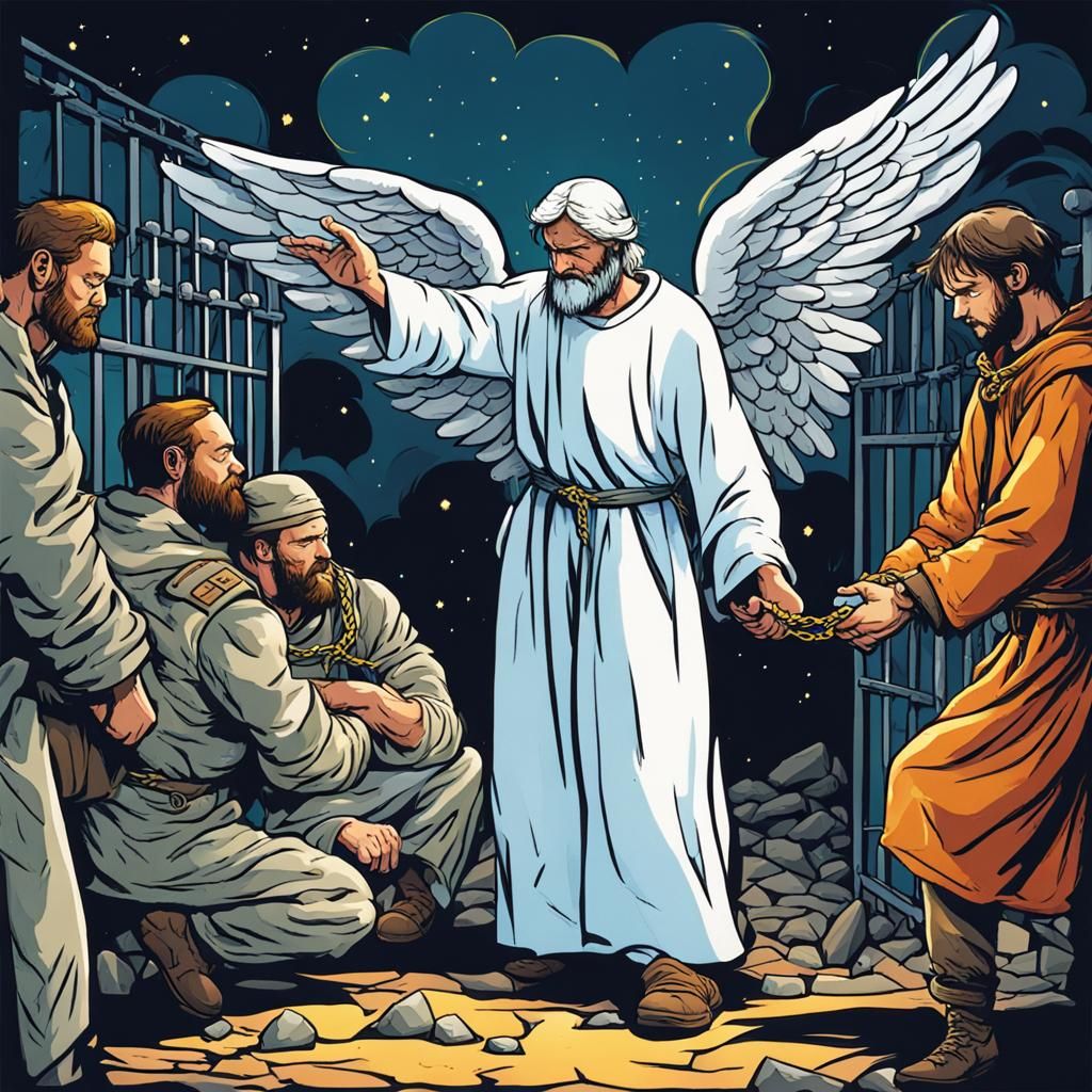 Angel Rescues Prisoner: Colorful Comic Art