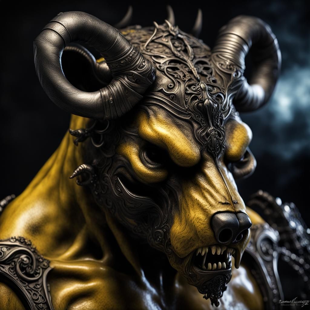 Undead Hybrid Bear Zombie Bull in Gothic Style