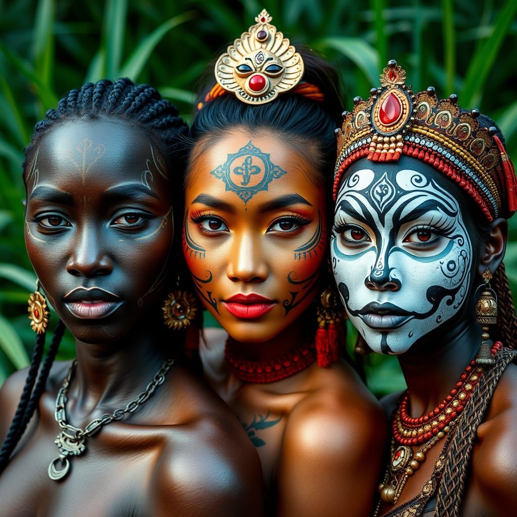 Women United in Cultural Harmony as Hyper-Detailed Portraits